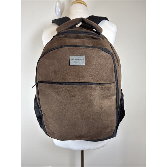 Hiram Bingham Belmond Train Brown Suede Feel Backpack Travel Daypack School Bag - Picture 1 of 12